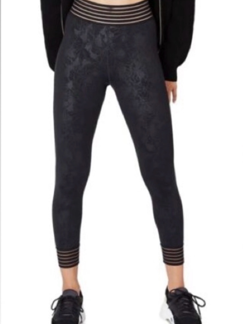 Sweaty Betty Contour Embossed 7/8 Leggings Black‎ Feather Print Size Medium